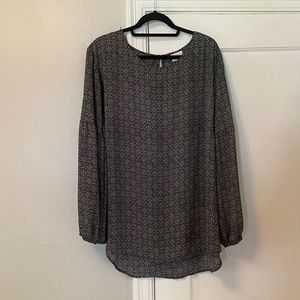 Ava & Viv mosaic pattern blouse w/ billowy sleeves